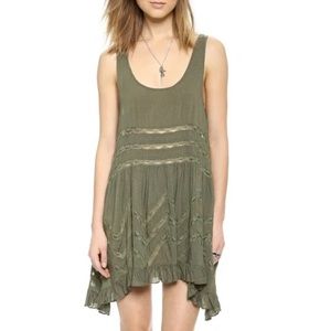 Intimately Free People Voile and Lace Trapeze Slip Olive Green